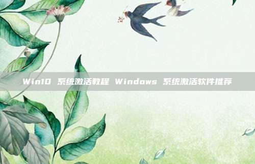 Win10 系统激活教程 Windows 系统激活软件推荐
