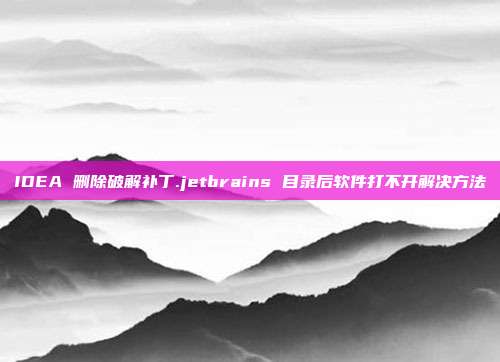 IDEA 删除破解补丁.jetbrains 目录后软件打不开解决方法